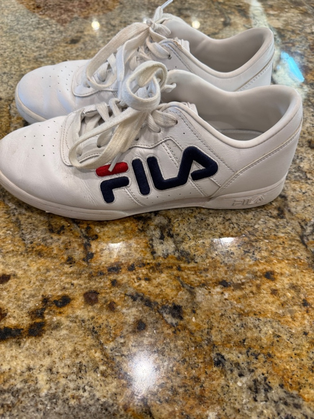 FILA women’s  White Low-Top Sneakers with Navy & Red Logo